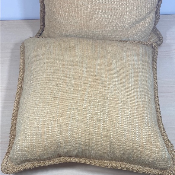 Golden Tan Tweed Accent Pillows with Stitched Jute Trim - Picture 7 of 7